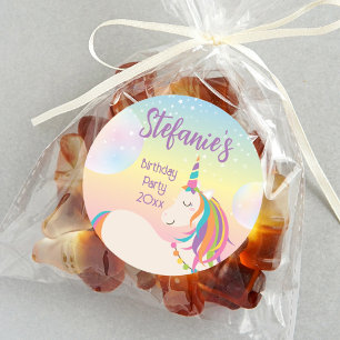 Magische Regenboog Eenhoorn Meisje Verjaardagsfees Ronde Sticker