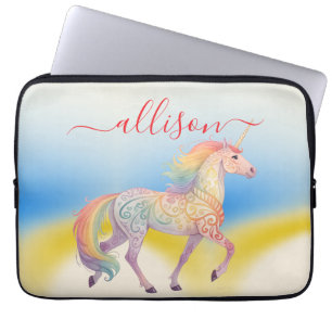 Magische Regenboog Eenhoorn naam Gepersonaliseerd Laptop Sleeve