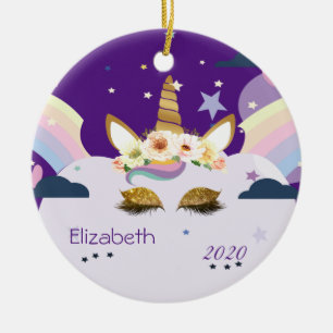 Magische Regenboog Gouden Glitter Eenhoorn Sterren Keramisch Ornament