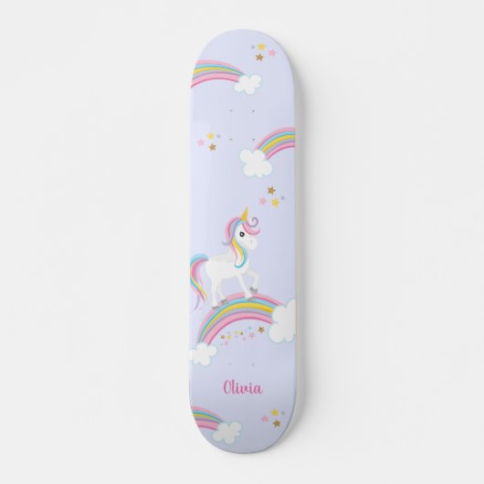 Magische regenboog Unicorn Paars gepersonaliseerd Skateboard (Voorkant)