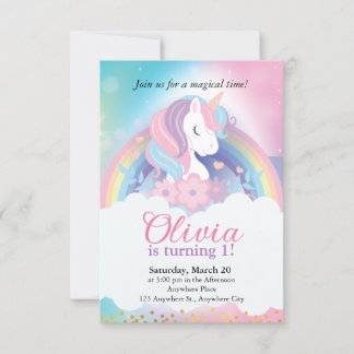 Magische regenboogunicorn Birthday-uitnodiging Kaart