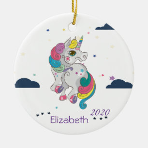 Magische regenboogunikorn, wolken, staren keramisch ornament
