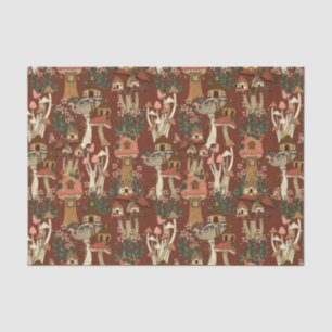 Magische Rode Cottage Core Bloemen Paddestoel Patr Tissuepapier