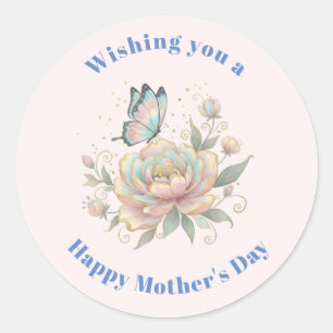 Magische Roos en Vlinder Pastel Moederdag Ronde Sticker