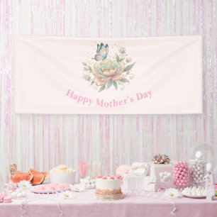 Magische Roos en Vlinder Pastel Moederdag Spandoek