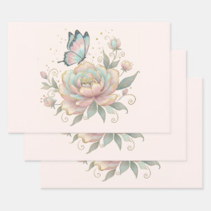 Magische Roos en Vlinder Pastelkleuren Inpakpapier Vel