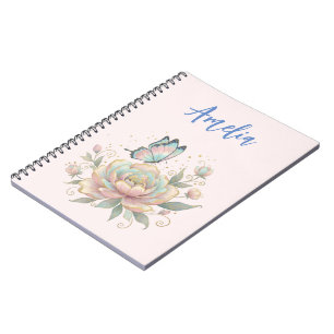 Magische Roos en Vlinder Pastelkleuren Notitieboek