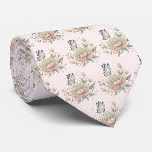 Magische Roos en Vlinder Pastelkleuren Patroon Stropdas