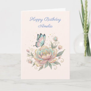 Magische Roos en Vlinder Pastelkleuren Verjaardag Kaart