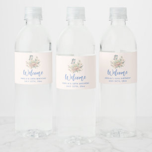 Magische Roos en Vlinder Pastelkleuren Verjaardag Waterfles Etiket
