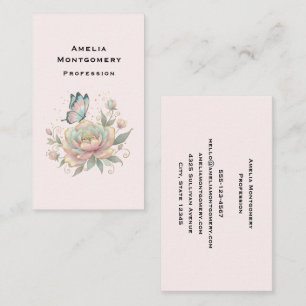 Magische Roos en Vlinder Pastelkleuren Visitekaartje
