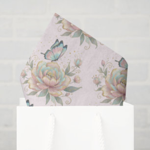 Magische Roos en Vlinderpatroon Pastelkleuren Tissuepapier