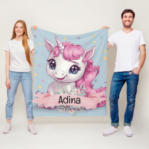 Magische Roze Baby Eenhoorn Stars Aangepaste Naam Fleece Deken