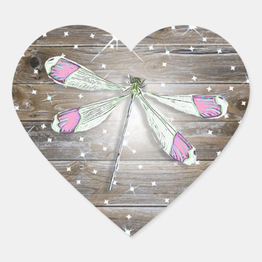 Magische Roze Dragonfly Sparkles Hart Sticker (Voorkant)
