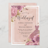 Magische Roze Jurk & Bloem Bruiloft Kaart (Voorkant / Achterkant)