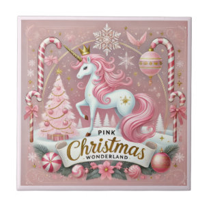 Magische Roze Kerst Wonderland Eenhoorn Tegeltje