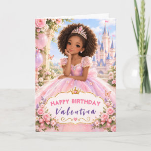 Magische Roze Prinses Meisje Verjaardagsgroet Kaart