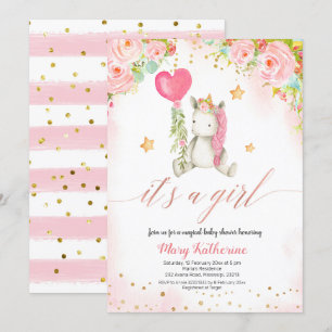 Magische roze unicorn baby shower kaart