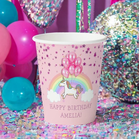 Magische roze Unicorn Regenboogkinderen Birthday Papieren Bekers