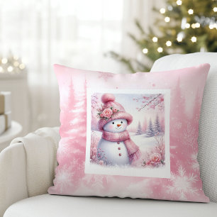 Magische Roze Winter Kussen Cute Sneeuwman Stijl