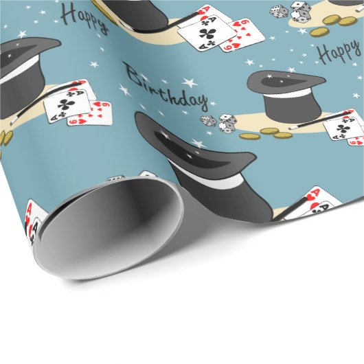 Magische Show Gelukkige Verjaardag Blauw Cadeaupapier (Rol Hoek)