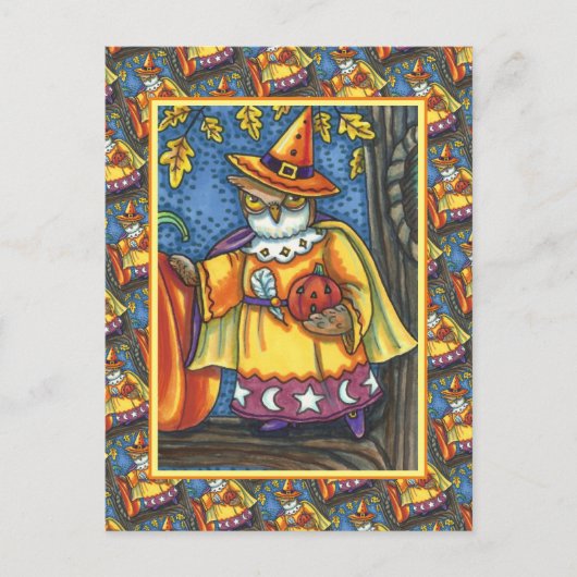 MAGISCHE SPELLEN EN HALLOEEN HOOTS, OWL WIZARD FEESTDAGENKAART (Voorkant)