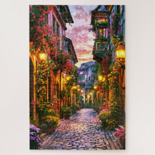 Magische stad bij zonsondergang legpuzzel