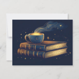 Magische sterren en koffie met boeken briefkaart
