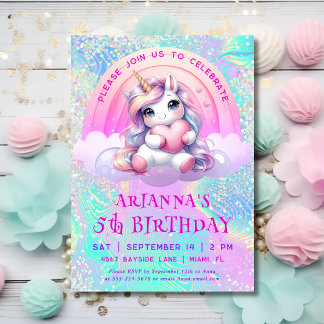 Magische Sweet Unicorn Glitter verjaardagsuitnodig Kaart
