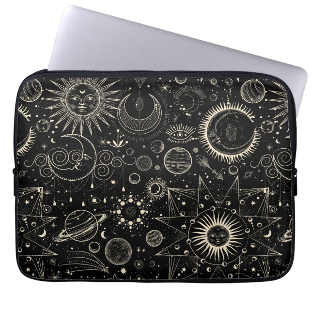 Magische tarot astrologie boho hemelse patroon laptop sleeve (Voorkant)