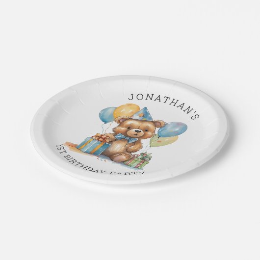 MAGISCHE Teddybeer Eerste Verjaardag Papieren Bordje (Gekanteld)