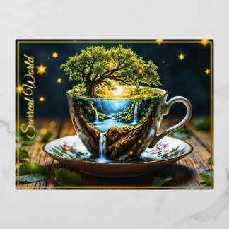 Magische theekopje landschap fantastische natuur folie feestdagen briefkaart