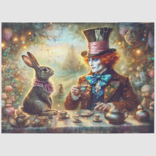 Magische Theetijd Hatter en Rabbit Decoupage Tissuepapier (Voorkant)