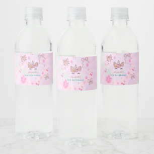 Magische Tie-Dye Eenhoorn Coquette Strik Verjaarda Waterfles Etiket