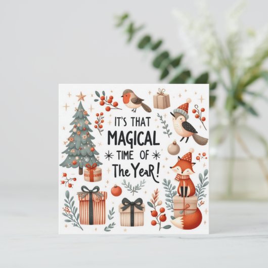 Magische tijd van het jaar Forest fantasy Feestdagenkaart (Staand voorkant)