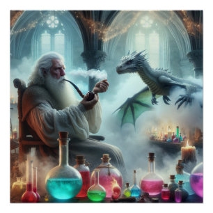 Magische Tovenaar Dragon Fantasy Art Poster Perfect Poster