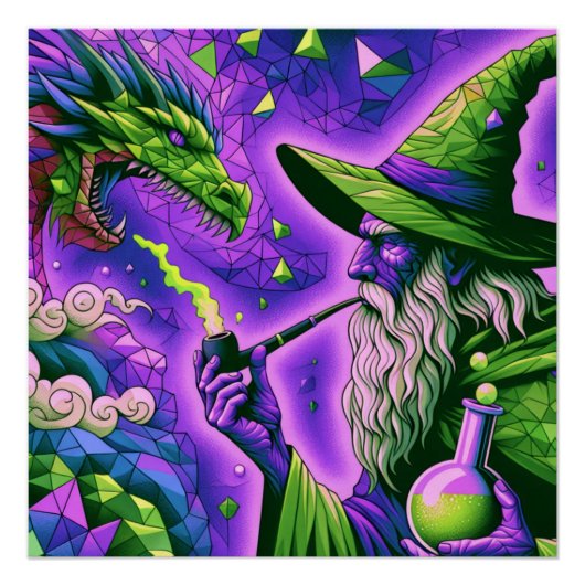Magische Tovenaar Dragon Fantasy Kunst Perfect Poster (Voorkant)
