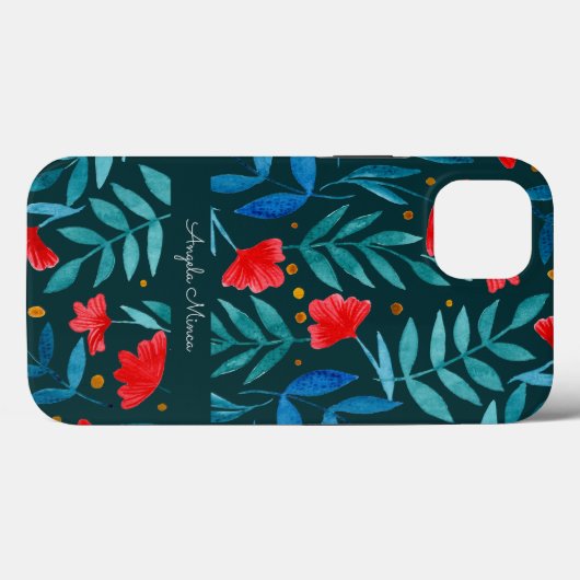 Magische tuin — donkerblauwgroen en rood Case-Mate iPhone case (Achterkant (horizontaal))