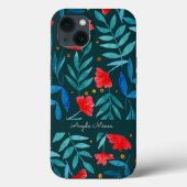 Magische tuin — donkerblauwgroen en rood Case-Mate iPhone case (Achterkant)
