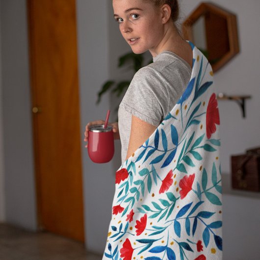 Magische tuin - rood en turquoise. fleece deken