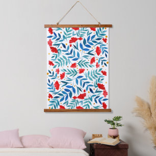 Magische tuin - rood en turquoise hangend wandkleed