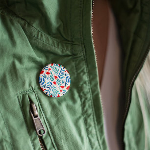 Magische tuin - rood en turquoise ronde button 5,7 cm