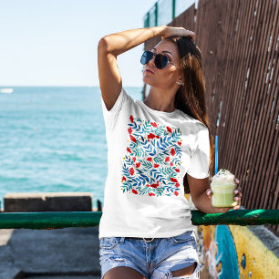 Magische tuin - rood en turquoise t-shirt