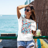 Magische tuin - rood en turquoise t-shirt