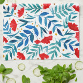 Magische tuin - rood en turquoise theedoek (Gevouwen)