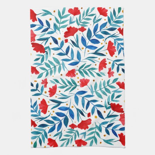 Magische tuin - rood en turquoise theedoek (Verticaal)