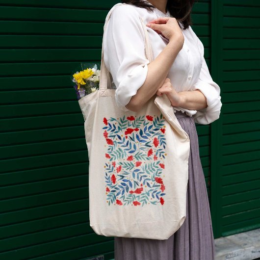 Magische tuin - rood en turquoise tote bag