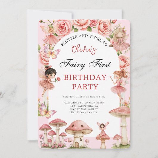 Magische tuin Roze Feeën Eerste 1e verjaardag Kaart (Voorkant)