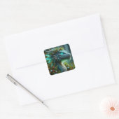 Magische turquoise kerstdraak vierkante sticker (Envelop)