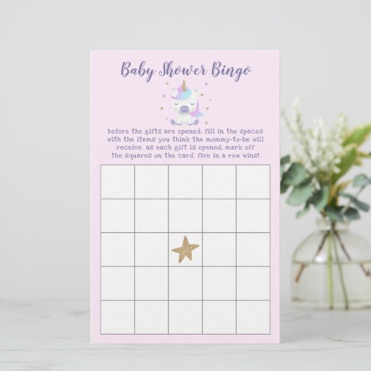 Magische Unicorn Baby shower Bingo Game (Staand voorkant)